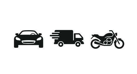 Fototapeta premium Four vehicle icons depicted in a minimalist black silhouette