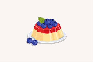 Creamy custard pudding topped with fresh blueberries and mint leaf. © Akasha Design