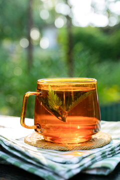Herbal detox tea in glass mug for natural daily care