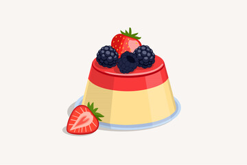 Creamy custard pudding topped with fresh blueberries and mint leaf. © Akasha Design