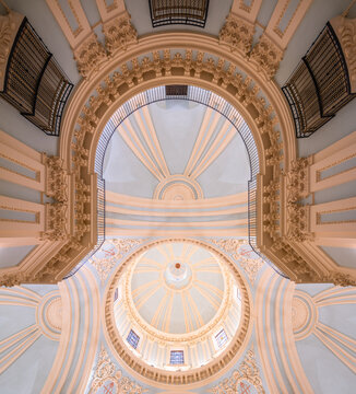 Ornate monastery basilica dome with marble restoration details