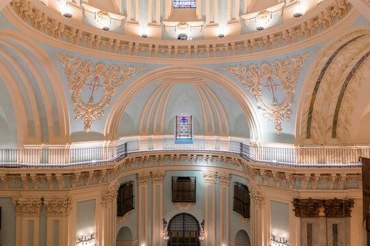 Restored monastery basilica interior with marble detail