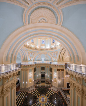Restored monastery basilica interior with marble details