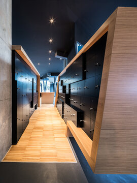 Modern design of locker hallway in art exhibition hall
