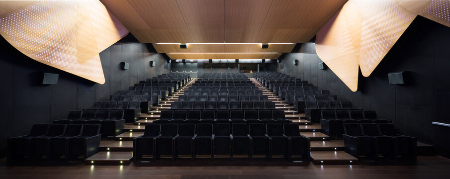 Modern exhibition hall with tiered seating