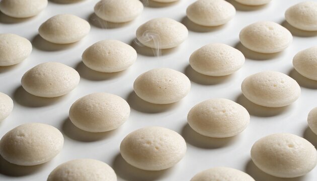 Rhythmic Pattern of Fresh Steamed Buns on White Surface
