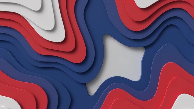 Abstract 3D topographic paper layers waving in red white and blue