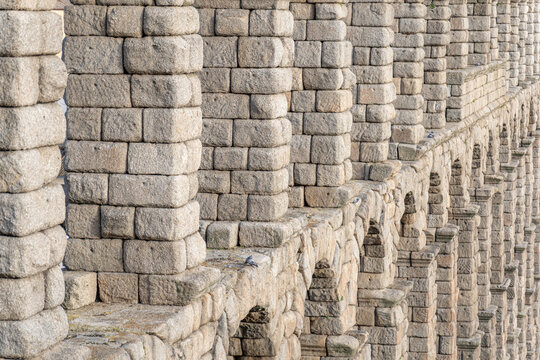Ancient stone arches of Segovia in early spring