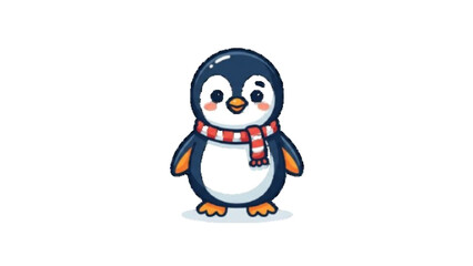 Obraz premium Cute Cartoon Penguin Wearing Red Scarf Vector Illustration