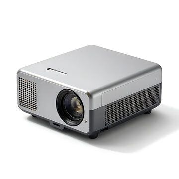 portable mini projector angled with shadow isolated on white background