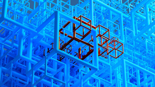 Background of a 3D geometric technology with cube design and detail