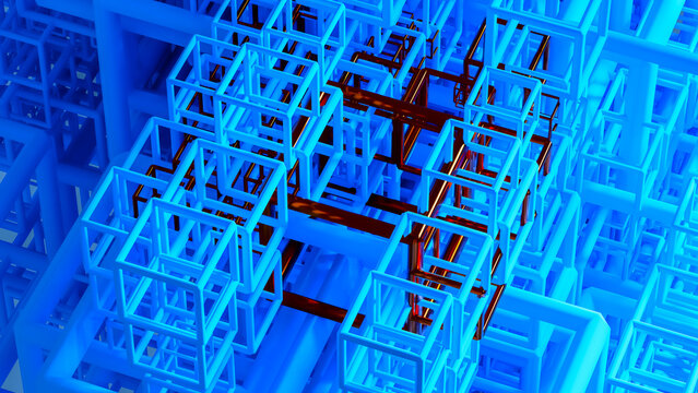 Background of a 3D geometric technology with cube design and detail