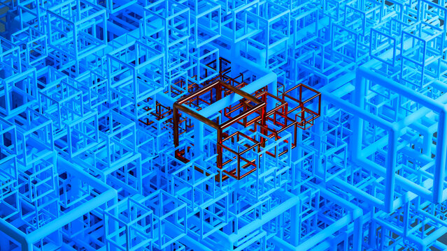 Background of a 3D geometric technology with cube design and detail