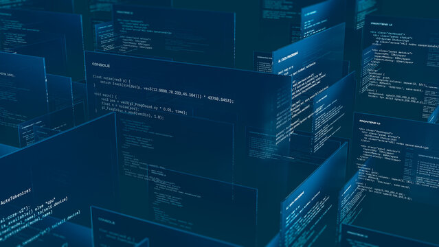 Screens display programming code for artificial intelligence task