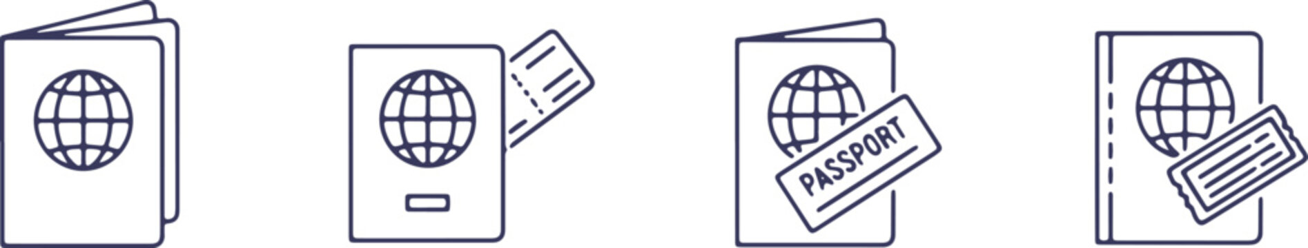 An illustrated sequence depicting the essential steps and components involved in international travel documentation and verification processes
