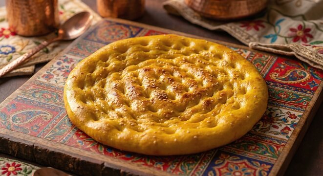 Traditional Lucknowi sheermal, Saffron‑infused sheermal sweet bread, Close‑up of sheermal showcasing its vibrant saffron color, soft texture, and delicate sweetness, Indian Recipe, Lucknow&rsquo;s royal