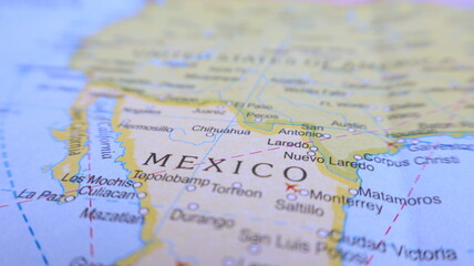 Obraz premium Mexico on World Map Close Up, Travel Destination