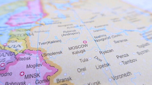 Map of Russia: Moscow, Minsk, Baltic States, Eastern Europe