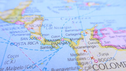 Naklejka premium Panama, Costa Rica, Colombia Map: Central America Travel