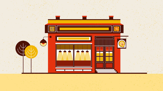 Local Restaurant Storefront Exterior with Bright Colors