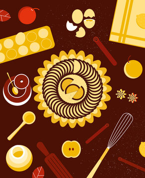 Apple Tart Flat Lay with Ecological Sustainable Ingredients