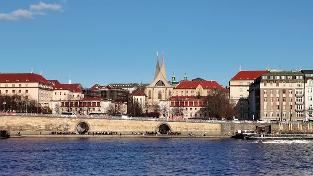 Moldau riverbank in Prague with Emmaus Monastery