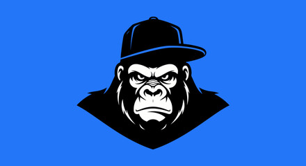 Stylized Gorilla Head Wearing a Baseball Cap Illustration. © Fara