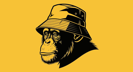 Stylized Gorilla Wearing a Bucket Hat Artistic Illustration. © Fara