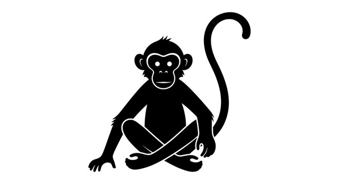 Silhouette of a Sitting Monkey with Curled Tail.