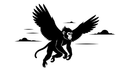 Silhouette of a winged monkey flying through the sky. © Keila