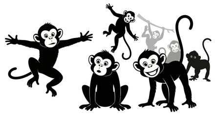 Group of Playful Monkeys in Various Poses. © Keysa