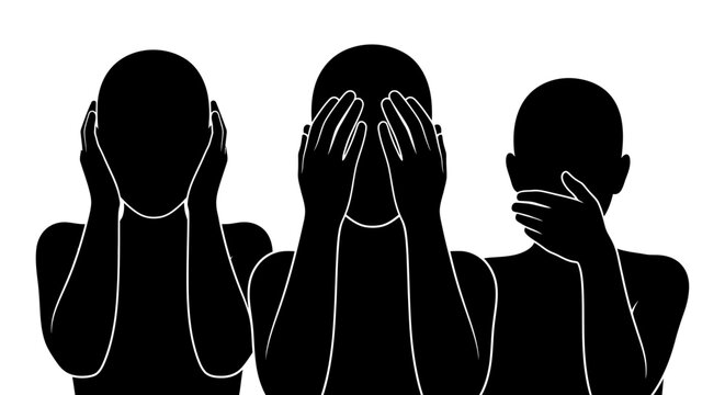 Three Silhouettes Representing See No Evil Hear No Evil Speak No Evil.