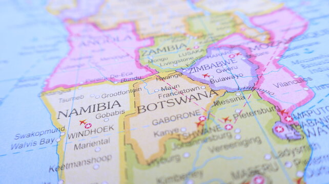Map of Southern Africa with Focus on Botswana, Namibia, and Zimbabwe