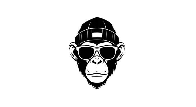 Cool Monkey Wearing Sunglasses and Beanie Hat.