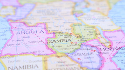 Obraz premium Map of Zambia and Angola, Focus on Central African Countries