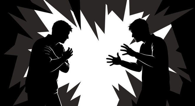 Two Silhouetted Men Arguing With Intense Gestures.