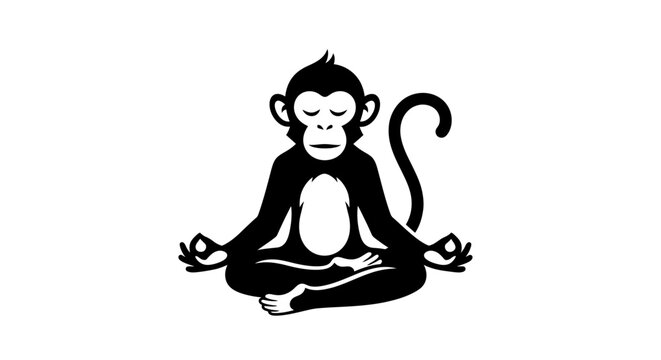 Zen Monkey Meditating in Lotus Pose Silhouette.