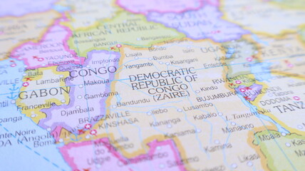 Naklejka premium Map of Democratic Republic of Congo (Zaire) & Neighboring African Countries