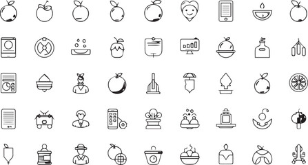Naklejka premium set of black and white orange fruits vector icons