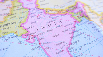 Obraz premium India on a World Map, Close-up View of India