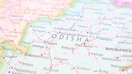 Naklejka premium Odisha State Map Detail, India: Cartography and Travel Planning