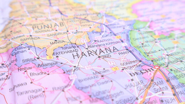 Haryana State, India - Detail from a Colorful Map