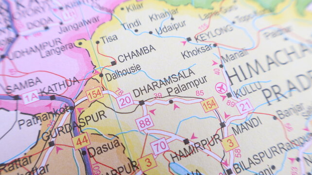 Close-up Map of Himachal Pradesh, India - Tourism Concept