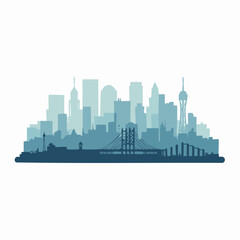 Fototapeta premium Blue city skyline silhouette with bridge illustration