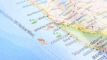 Naklejka premium Map of Coastal Karnataka, India, Travel Destination