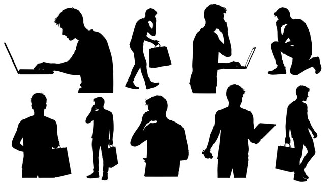 Collection of Silhouettes of Men Engaged in Various Activities.