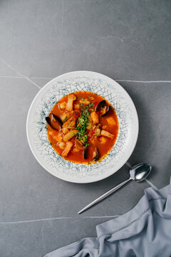 Bouillabaisse seafood stew with shrimp, mussel and saffron