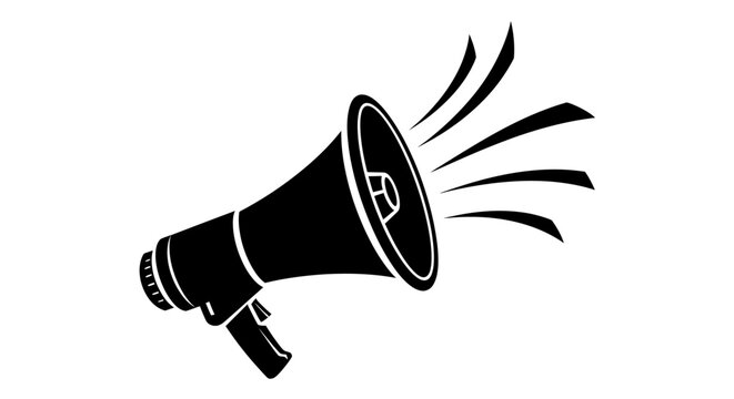 Black Silhouette of a Megaphone Emitting Sound Waves.