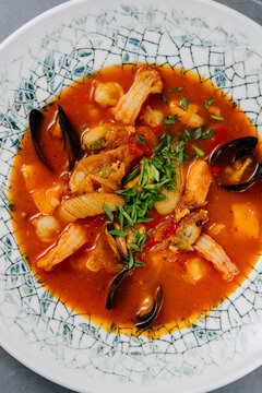 Bouillabaisse seafood stew with shrimp mussel and saffron