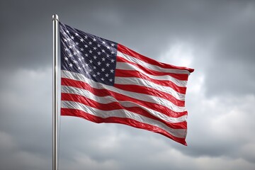 Obraz premium Resilience and national pride concept featuring the US flag against a dramatic, grey sky.